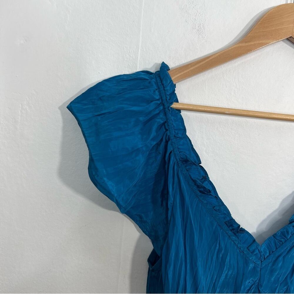 J Crew Palermo Viscose Blend Crinkle Sea Blue Travel Midi Dress Size LP NWT - Picture 7 of 16